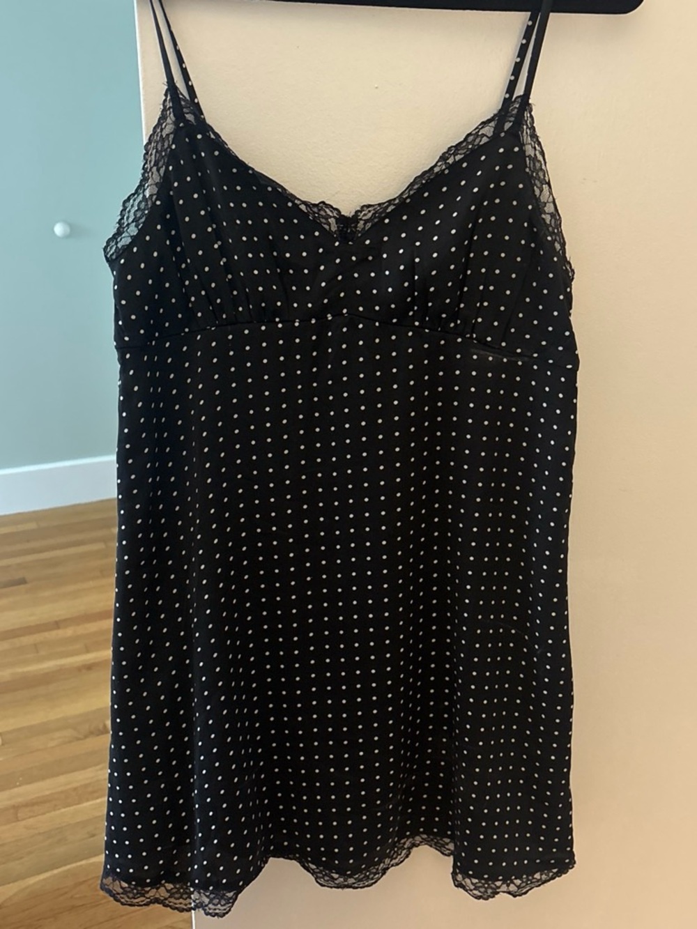 American Eagle Outfitters Black Polka Dot Lace-Trim Mini Slip Dress